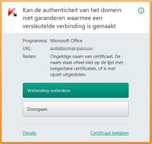 kan authenticiteit van het domein niet garanderen