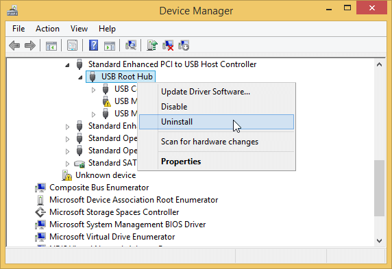 uninstall usb hub in device manager