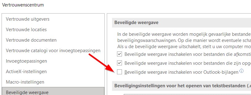 Microsoft Excel melding beveiligde weergave Outlook bijlagen